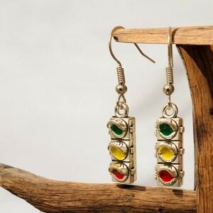 Unique silver Traffic Signal Earrings with enamel colour details